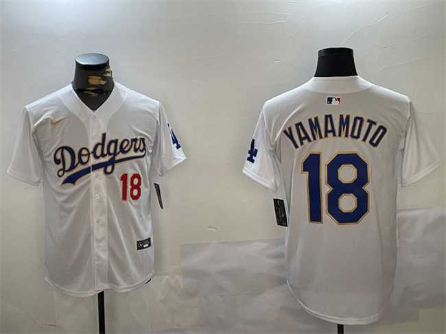 Men's Los Angeles Dodgers #18 Yoshinobu Yamamoto White Gold Home Limited Stitched Jerseys,We sell and wholesale Men's Los Angeles Dodgers #18 Yoshinobu Yamamoto White Gold Home Limited Stitched Jerseys on line form chian!